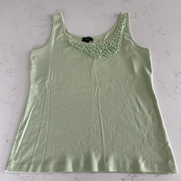 Talbots Petites 100% Pima Cotton Tank Top w Neck Design Element Mint Green Sz MP - Picture 2 of 8